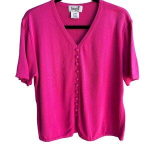 Imagio Vintage Womens Pink Button Tight Knit Short Sleeve Cardigan Sweater XL